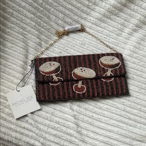 Rachel Zoe Beaded Espresso Martini Striped Clutch in Black, Brown and Cream